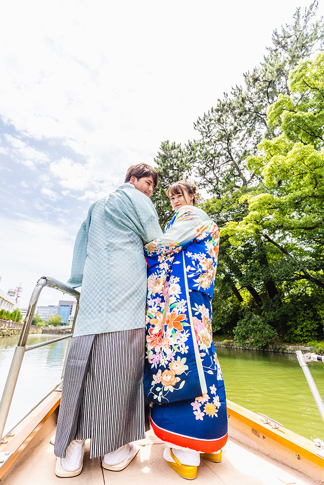 静岡フォトウエディングのフィーノスタイルで撮影した駿府城公園・葵舟の新郎新婦