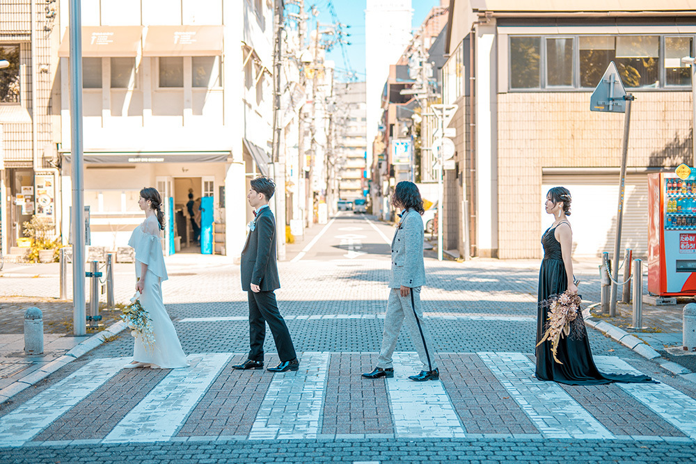 静岡フォトウエディングのフィーノスタイルで撮影した静岡市街地の新郎新婦